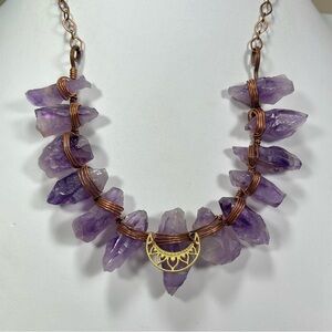 Rough Cut Amethyst Vintage Style Copper Gemstone Necklace